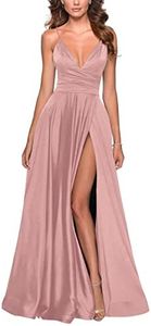 Tvuyet Dusty Pink Satin Prom Dresses 2025 Long Backless Formal Dress for Women with Slit Pleated Bridesmaid Dresses Wedding Dusty Pink 14