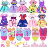 ZITA ELEMENT 16 PCS Dolls Clothes and Accessories for 5.3 Inch - 6 Inch Dolls, Include 3 Dresses, 3 Swimsuits, 2 Shoes, 5 Outfits Hangers, 1 Skateboard, 1 Glasses and 1 Toy Dog for Girls Kids Gift