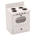 Wooden Dollhouse Kitchen Stove Cabinet, Miniature Dolls House Oven, Burners, Range, 1/12 Scale, White