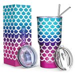 yoelike 860ml/30oz Mermaid Insulated Tumbler with Straw and Lid, Stainless Steel, Double Wall Vacuum Insulated Travel Cup, Coffee Mug for Fan Coaches Mom Men