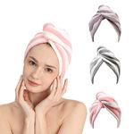 Good Nite 3 Pack Microfibre Hair Towel Wrap Super Absorbent Quick Drying Hair Turban Towels with Buttons Microfibre Towels for Women Girl Long Curly Wet Hair (Pink|Purple|Gray)