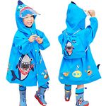 Fewlby Raincoat Kids Waterproof Poncho Boys Girls Rain Poncho Toddler Hooded Rain Jacket Reusable Cartoon Rainwear for 2-3 Years