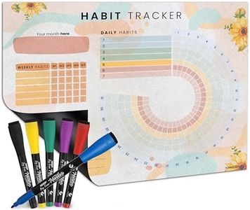 Habit Tracker Journal Workout Motivation Fridge Calendar Dry Erase 13” X 17” Magnet Health Fitness Goal Tracker Goals Board - With Shopping Grocery List - 6 Markers Included