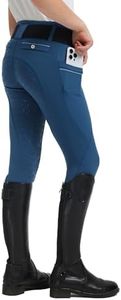 FitsT4 Sports Girls Horse Riding Pants Full Seat Silicone Girls Equestrian Pants Stretchy Kids Breeches Riding Tights Pockets Blue L