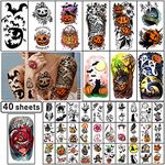 Yazhiji 40 Sheets Halloween Temporary Tattoos Pumpkin Witch Sugar Skull Tattoo Family Set Tats for Women Men Boys and Girls…