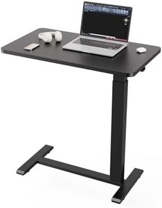 Ywin Adjustable Height Side Table, Adjustable Bedside Table with Wheels, Overbed Bedside Table, Pneumatic Moveable Bed Desk, Rolling Hospital Bed Table(Black)