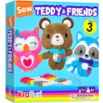 KraFun Sewing Kit for Kids Age 7 8 9 10 11 12 Beginner My First Art & Craft, Includes 3 Stuffed Animal Dolls, Instruction & Plush Felt Materials for Learn to Sew, Embroidery Skills - Teddy & Friends