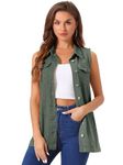 Allegra K Women's Denim Vest Sleeveless Button Down Waistcoat Casual Long Jean Vests, Army Green, XS