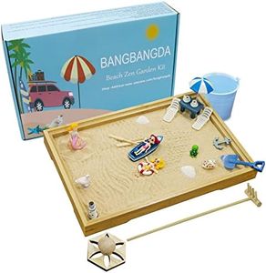 Desktop Miniature Beach Zen Garden - Mini Home Office Tabletop Sandbox Bamboo Rakes Stamps Tray Tool Accessories Kit Meditation Relaxation Decor - Stress Relief Therapy Gifts Kids Adult Father Mother