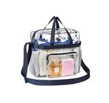 Transparent Clear Bag Stadium Approved Clear Tote Lunch Office Sports Gym Bag with Reinforced Straps, Transparent Handbag for Women & Men Navy