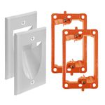 2 Pack - in Wall Cable Management Kit - Recessed Wall Plate Cable Pass Through Pair with Single Gang Low Voltage Mounting Bracket Orange - TV Cord Hider for Wall Mounted TV ETL Listed, White