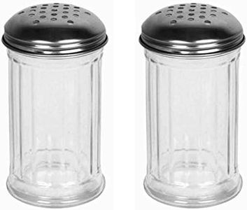 (Perforated Lid) - Great Credentials Set of 2 Multi-Purpose Spice Seasoning Grated Cheese Shaker Retro Dispenser, Glass Jar, Perforated Stainless Steel Lid 350ml Each (Perforated Lid)