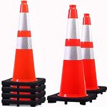 (6 Cones) Orangeplas 28” Orange PVC Safety Traffic Cone,Black Base Construction Road Parking Cone Structurally Stable (28" Height)