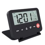 MMOBIEL Small Digital Travel Alarm Clock Battery Operated Portable Alarm Clock for Travel – Digital Clock, Alarm, Timer, Snooze, Date, Temperature and Backlight (Batteries Not Included) - Black