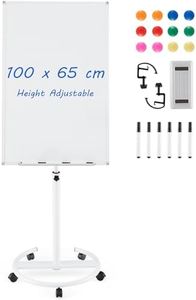 CASART Flip Chart White Board, Height Adjustable Dry Erase Board with Stand, Eraser, Magnets & Paper Clips, 100 x 65 CM Mobile Magnetic Whiteboard for Home Office Classroom (White)