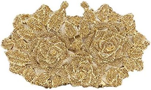 Boutique De FGG Dazzling Flower Evening Bags For Women Formal Party Rhinestone Handbags Wedding Crystal Clutch Purse,Gold,Mini