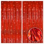 KatchOn, Iridescent Red Streamers Party Decorations - 3.2x8 Feet, Pack of 2 | Shiny Red Fringe Backdrop for Halloween Decorations | Halloween Backdrop, Red Backdrop for Red Party Decorations