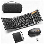 MoKo Foldable Keyboard and Mouse Combo, 2.4G+Dual Bluetooth, Full-Size Portable Folding Keyboard Set for Travel, USB-C Rechargeable Wireless Mouse with Bag for Laptop iPad Tablet - QWERTY UK Layout