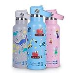 Tiddlers & Nippers Stainless Steel Vacuum Insulated Double Wall Kids Reusable Water Bottle with Leak Proof Straw 500ml | Keeps Cool for 24hrs & Warm for 10hrs + (Diggers & Lorries)