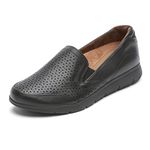 Cobb Hill Rockport Women's Lidia Slipon Loafer Flat, Black Leather, 10 Wide