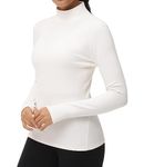 THE GYM PEOPLE Women's Mock Turtleneck Undershirt Long Sleeve Shirts Fleece Thermal Underwear Pullover Tops with Thumb Hole, beige, L