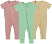 GUISBY Baby Footless Pajamas, Rayon made from bamboo Short Sleeve with Zippers Snug Fits 3 Piece Sleepers 0-3 Months