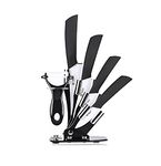 SYGA 6 Piece Ceramic Kitchen Knife Set and Vegetable Peeler Set with Adjustable Holder Stand(Black)