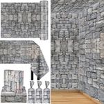 Jecery Grey 164 ft Brick Wall Backdrop, Medieval Castle Wallpaper, Plastic, for Halloween, Knight Themed Party Supplies, Tablecloth, Door Cobblestone Decor