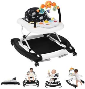 RefoereBabe Baby Walker, 5 in 1 Baby Walkers for Boys Girls 6-12 Months, Foldable Walkers for Babies with Bouncer & Feeding Tray, Music, Adjustable Heights, Activity Walker for Infant