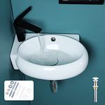 Davivy 17.1" x 12" Wall Mount Bathroom Sink with Pop Up Drain and Installation Kit,Bathroom Corner Sink,White Vessel Sink,Small Bathroom Sink,Bowl Sinks for Bathrooms