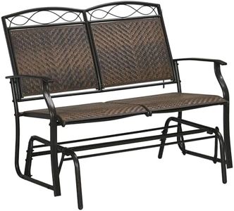 Outsunny PE Rattan Outdoor Glider Loveseat, Patio Gliding Chair for Deck with Armrest, Decoration Backrest, Steel Frame for Garden, Backyard, Poolside, Mixed Brown
