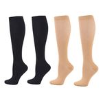 Zingso Compression Socks for Women Men, 2 Pairs 20-25mmHg Knee High Socks Compression Stockings for Sport, Athletic, Edema, Diabetic, Varicose Veins, Travel, Pregnancy, Nursing (XXL, Black Skin)