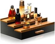 Sephyroth Wooden Cologne Organizer for Men 3 Tier of Elevated Cologne Display Shelf with Drawer Storage Perfume Organization and Storage Display Risers,Great Gift for Man(Black Walnut)