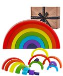 Jaques of London Wooden Toys Rainbow Toy | 7 PCS Rainbow Stacking Toys | Montessori Toys for 1 2 3 Year olds Boys & Girls | Sorting, Stacking & Plugging Toys | Beautiful Gift Packaging | Since 1795