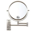 Makeup Mirror Wall Mounted, 1x/ 10x Magnifying Makeup Mirror, 8" Double Sided Make up Mirror with 360 Degree Swivel Extendable Arm, Home Bathroom Shaving Vanity Mirror (Nickel)