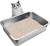 ZuHucpts Stainless Steel Cat Litter Box, Extra Large Metal Litter Pan for Cats/Rabbits (Silver, Large(24" Lx16 Wx6 H))