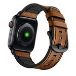 Compatible with Apple Watch Band 49mm 45mm 44mm 42mm, Mifa Leather Silicone Hybrid iWatch bands for Men Women, Replacement Loop Vintage Sports iWatch Strap for Series Ultra 8 7 6 5 SE 4 3 2 1, Brown