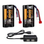 VICMILE 7.4V Li-ion Battery 3300mAh High Capacity RC Battery with Dean-Style T Plug 2S Rechargeable with 1 to 2 USB Charger Fit for WLtoys 4WD High Speed RC Cars Most 1/10, 1/12, 1/16 Truck