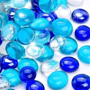 RUOJAS 10LB Blue Mix Flat Glass Marbles for Vases, Mancala Stones Gemstone Beads Vase Filler Decorative Glass Pebbles for Fish Tank, DIY Crafts, Aquarium Decor Rocks