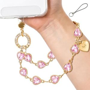 XYZ Heart Phone Charm Wrist Strap，Sparkle Phone Chain Wristlet，Pink