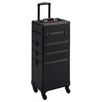 Yaheetech Professional Large 4-in-1 Makeup Vanity Case Beauty Cosmetics Organiser Rolling Case Hairdressing Trolley with Key Locks, 4 Tiers, All Black