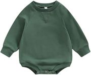 Engofs Newborn Baby Girl Boy Sweatshirt Romper Solid Color Long Sleeve 0 3 6 12 18 Months Fall Winter Clothes Green 0-6 Months