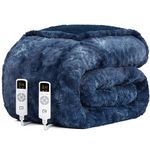 EHEYCIGA Heated Blanket Electric Blanket King Size Faux Fur, Heating Blanket with 9 Heating Levels & 10 Hours Auto Off, Soft Cozy Sherpa Washable Blanket with Fast Heating Navy Blue, 100 x 90 Inches