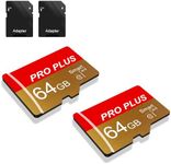 2 Pack SD Card 64GB with SD Adapter, High Speed Memory Card, UHS-I C10 A1 Memory TF Card for Tablet/Mobile Phone/Camera/Car Audio/Game Console (TF162 Red Gold 64 GB)