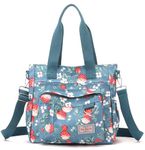 Kecartu Tote Bag for Women, Water Resistant Nylon Crossbody Purse, Large Handbags Shoulder Bag, Floral Utility Tote Bags with Zipper and Multi Pockets for Work Travel Shopping, Strawberry