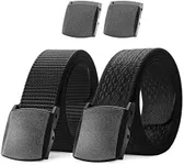 JASGOOD Nylon Military Tactical Men Belt 2 Pack Webbing Canvas Outdoor Web Belt with Plastic Buckle, G-Black+Black, Fits Pant Up to 45 Inch