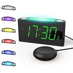 Mesqool Vibrating Alarm Clock for Heavy Sleeper and Deaf, Full Range Dimmer Alarm Clock with Bed Shaker, 7" Digital Clock with Night Light, 2 USB Ports, Plug-In Clock & Battery Backup