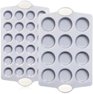 BRONYPRO Ceramic Muffin Pan, 12-Cup and 24-Cup Nonstick Aluminized Steel Mini Cupcake Pans, Healthy Non-Toxic Ceramic Coating Muffin Tin, 2 Pack Cup Cake Pans for Baking Beige