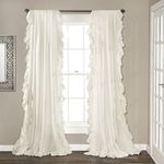 Lush Decor Reyna Ruffle Window Curtain Panel Set, Pair, 54" W x 120" L, White - Flowy Curtain Set - Romantic Ruffle Curtains for Bedroom, Living room, or Dining Room - Farmhouse & Cottage Home Decor