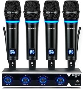 ZERFUN 4 Channel Rechargeable Wireless Microphone System, Pro UHF Metal Handheld Wireless Microphones Cordless Mics for Karaoke Singing Church with VOL Control, 4x50 Adjustable Frequency(G8)